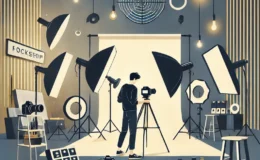 DALL·E 2024-10-19 15.55.17 - A scene of a storytelling-style graphic without text that visually represents a photography workshop in a professional photo studio. The scene shows a